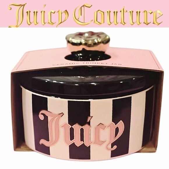 Juicy Couture Home Striped Logo Ceramic Trinket Jar - Picture 1 of 6